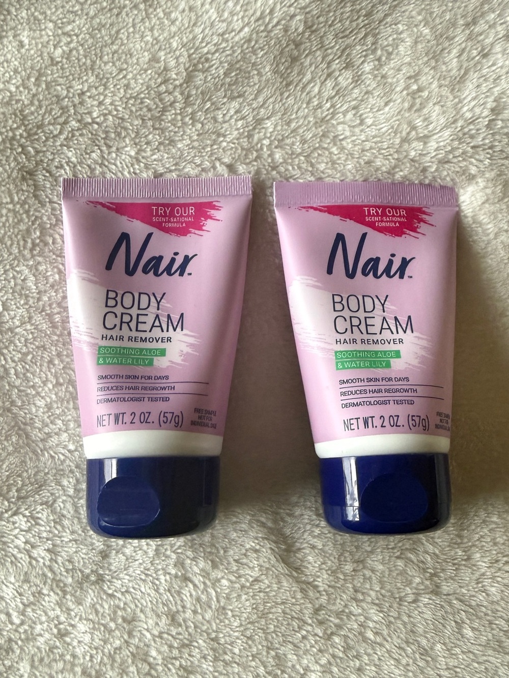 2 Nair Body Cream Hair Remover Smoothing Aloe & Water Lily 2oz Each Sealed